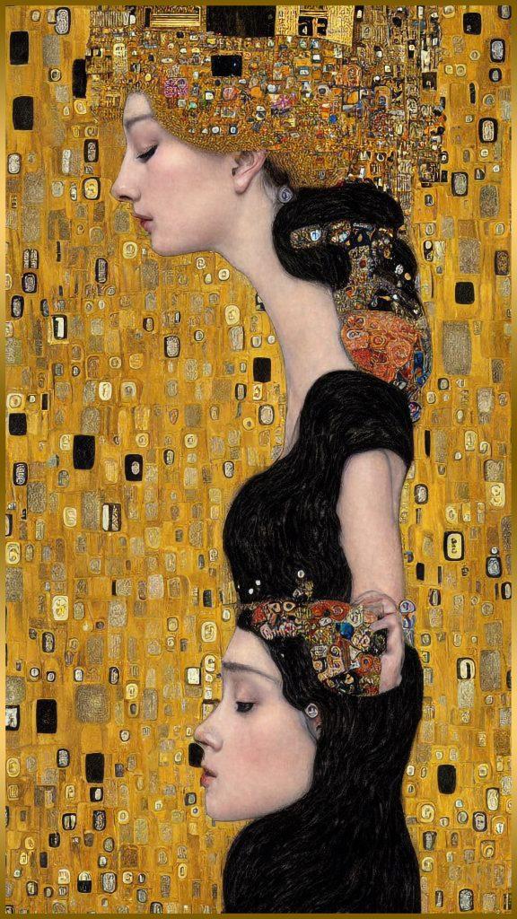 Experience the stunning beauty of women in HEL MORT's Before the Storm® Paintings. These mesmerizing portraits, painted in Klimt style and adorned with gold, capture the essence of femininity in all its glory. Add a touch of enchantment to your art collection. Order now.