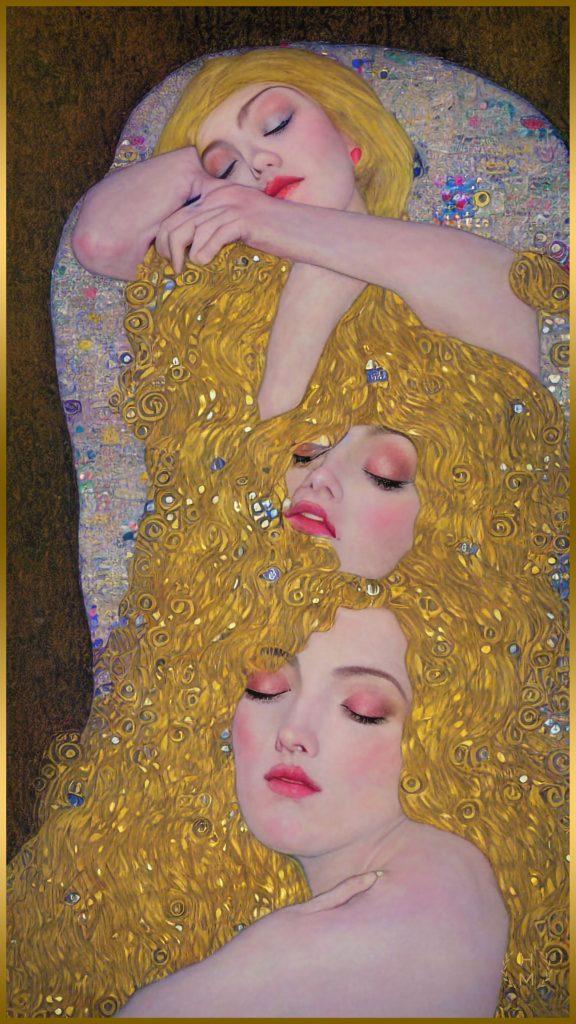 Enter the mesmerizing world of HEL MORT's Song of a Maid® Paintings and discover the empowering beauty of femininity. These exquisite paintings in Klimt style showcase sleeping blonde women and exquisitely capture the resilience and grace of women. Journey through the rich symbolism and poignant imagery that celebrates women's power in a world that often undermines it. Enrich your art collection with HEL MORT's empowering and inspiring Song of a Maid® Paintings. Order now and experience the transformative power of art that celebrates the strength and beauty of women.