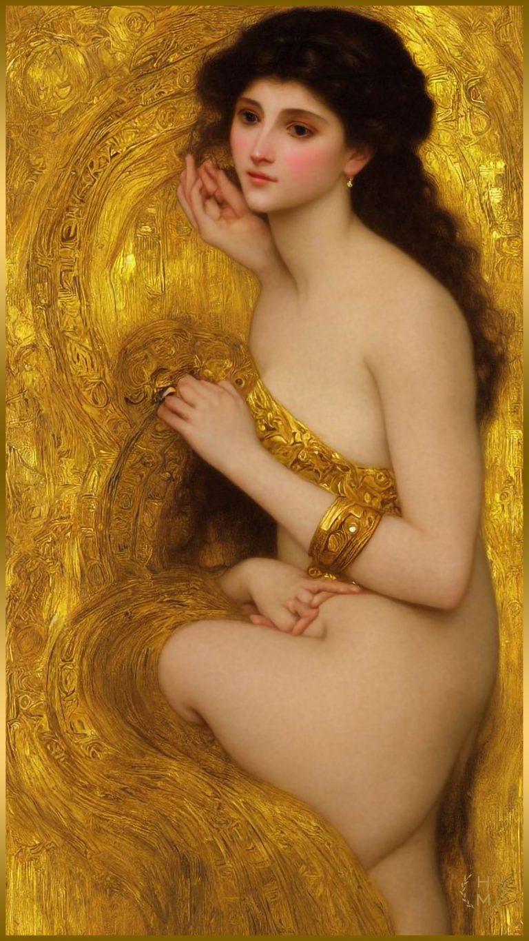 View captivating paintings of fair-skinned women adorned in gold and exuding a Baroque elegance in HEL MORT's Iris Beauty® series - a stunning celebration of color and form.